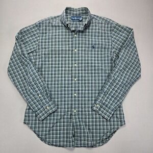 Ralph Lauren Plaid 100% Cotton Blue pony Logo‎ Button Down Classic Fit Men's M
